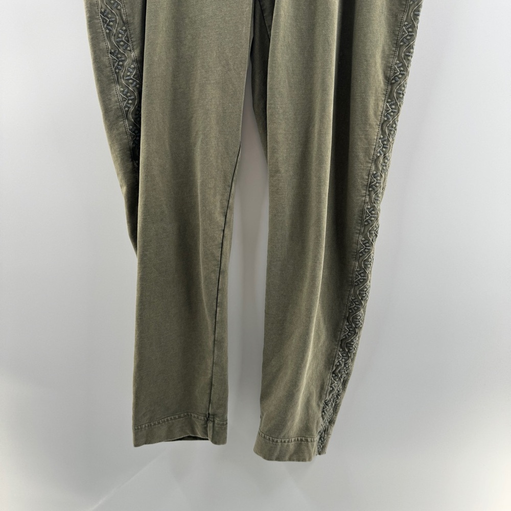🧸 J. Jill Olive Green Drawstring Pants Embroidered Side Detail Size Small - Picture 4 of 8